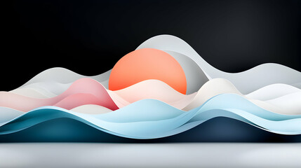Abstract 3D Paper Wave Art with Orange Pink and Blue Shapes