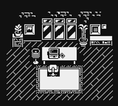 Interior living room apartment, top view, pixel background, game assets 1-bit sprite. Design for web, mobile app, vector illustration.