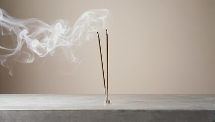 Two burning incense sticks with smoke