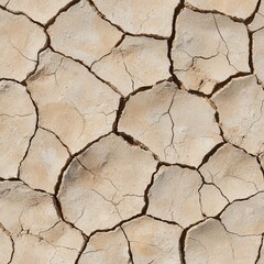 Fototapeta premium Dry, cracked earth forms intricate patterns, highlighting the effects of drought and environmental stress on soil quality and landscape.