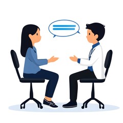 Obraz premium A man and a woman are sitting in chairs and talking to each other