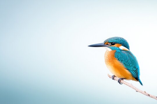 single vibrant bird perched on delicate branch against clear blue sky showcasing nature simplicity