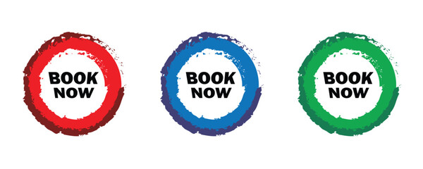 Book Now Banner, Speech Bubble, Label, Sticker isolated with white artboard.