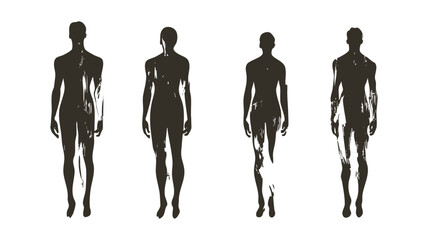 Silhouettes of Diverse Human Figures Walking in Different Postures and Positions Against a White Background