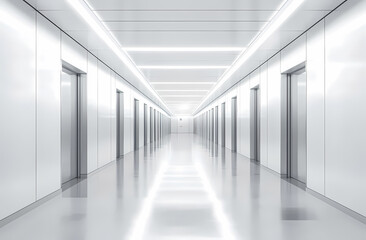 Obraz premium Modern White Corridor in a Futuristic Office Building