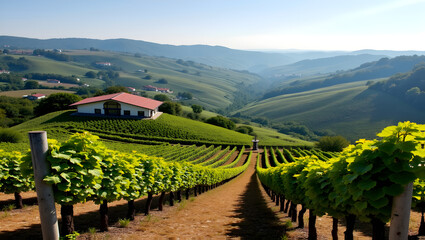 Naklejka premium Picturesque hill country with vineyards and wineries