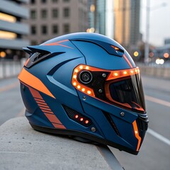 Fototapeta premium A red sport motorcycle with a fallen helmet implies a fast automotive accident