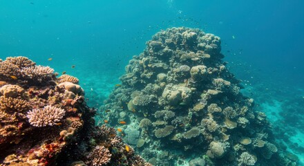 Fototapeta premium Vibrant Underwater Coral Reef Scene with Diverse Fish Species