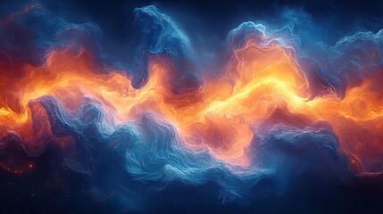 Fototapeta premium A vibrant wave formation creates a stunning visual effect, blending colors of blue and orange, evoking a sense of movement and energy