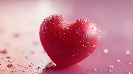 Obraz premium A Tender Red Heart with Dewdrops