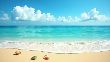 Idyllic tropical shoreline with tranquil turquoise sea and pristine sandy beach