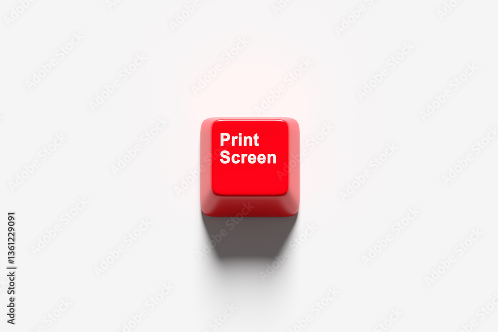 Poster red print screen key casting shadow on white background