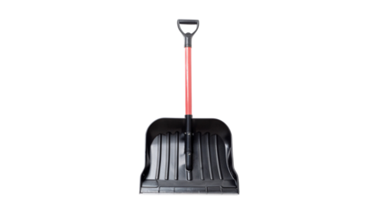 Red-handled snow shovel