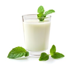 Photo of a glass of milk with mint