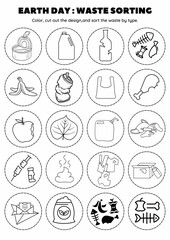 Fototapeta premium Engaging Earth Day waste sorting craft for kids! A fun cut-and-paste activity to teach recycling and sustainability. Perfect for classrooms, homeschool, and hands-on eco-friendly learning!