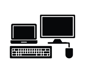 Fototapeta premium Pc icon, pc logo Vector graphic of various computer and office equipment icons arranged in a circular design. 