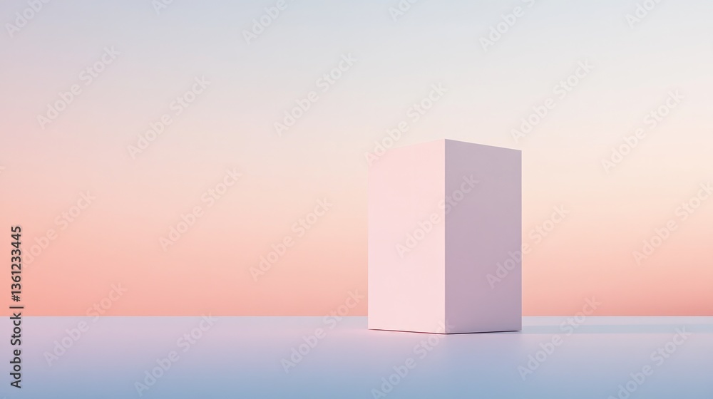Poster serene image of solitary abstract geometric shape against plain muted background with ample copy spa