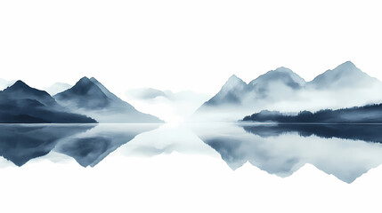 Fototapeta premium Misty Mountain Reflection Landscape Painting