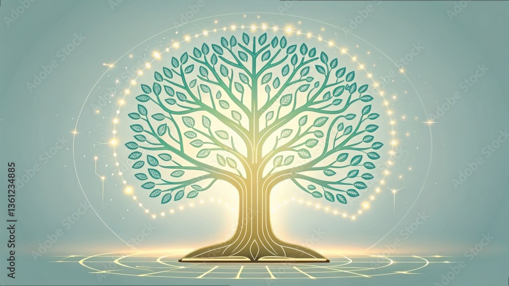 Aufkleber glowing digital tree with interconnected branches and leaves