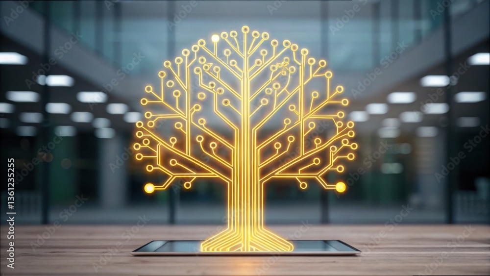 Aufkleber Glowing Digital Tree with Interconnected Branches in Gigapixel Format