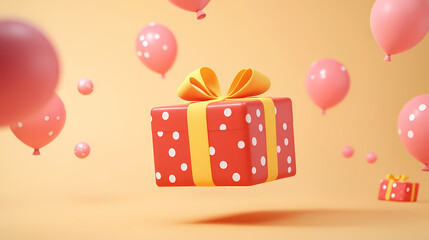 Obraz premium Floating Gift Box with Balloons