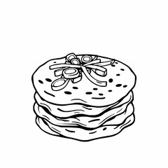 black outline vector of Chinese scallion pancake crispy and layered isolated on a white background