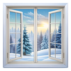 Winter window illustration isolated on transparent background  
