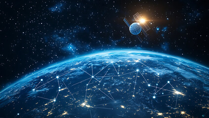 Obraz premium Network of Satellites Creating a Digital Web Around the Planet