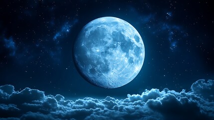 A Glowing Moon Shines Brightly Above Fluffy White Clouds