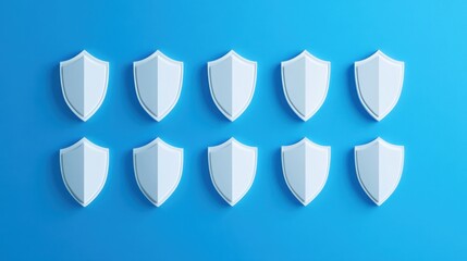 White shields arranged on blue background; security concept (4)