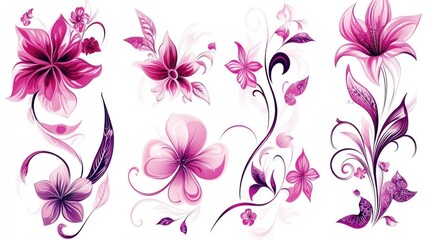 Pink floral design elements;  isolated on white;  perfect for cards & invitations