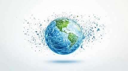 Global network connection, data flow, white background, digital illustration, website banner