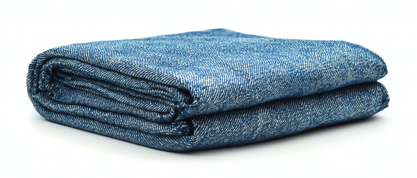 A neatly folded blue denim blanket, perfect for cozying up at home or adding warmth to any setting.