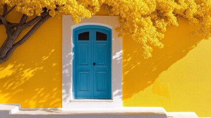 blue door and yellow wall