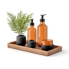 wooden tray with items 3D render