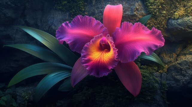 Vibrant Pink Orchid Blooms with Rich Colorful Petals and Leaves