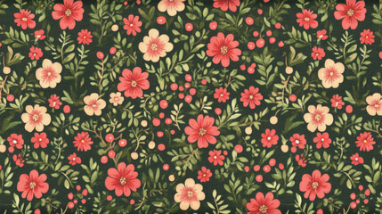 Colorful floral pattern with green foliage