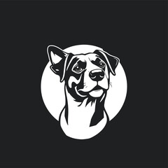 A bold black-and-white design featuring a dog's face