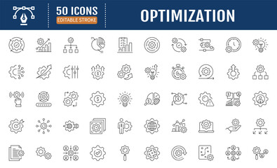 Optimization line editable icons set. Containing efficiency, improvement, performance, productivity and more. Vector Illustration