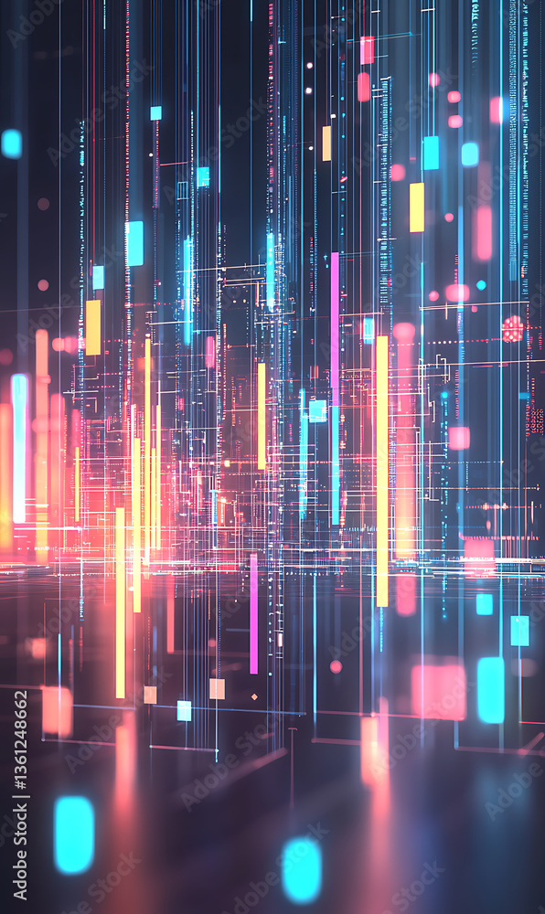 Poster dynamic digital patterns virtual space abstract art futuristic environment close-up view technology 