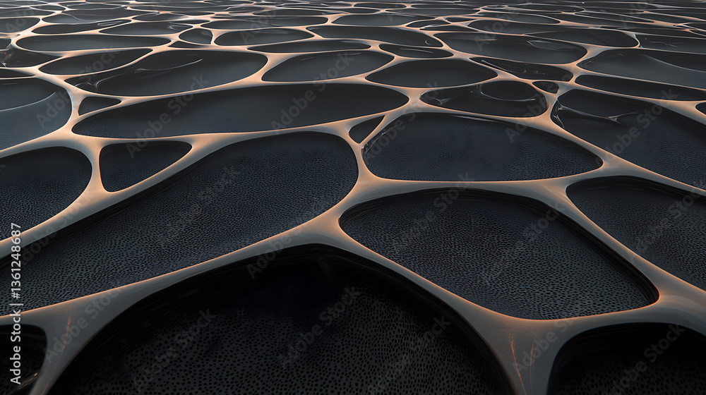 Poster exploring fluid dynamics in nature abstract patterns over water surface aerial view serene environme