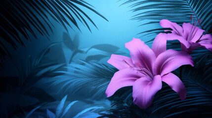 Vibrant pink lilies in lush tropical setting