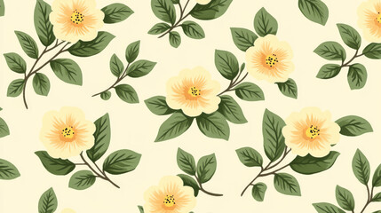 Yellow flowers with green leaves on light background