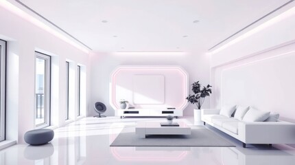 Modern Minimalist Living Room with White Futuristic Interior Design Elements