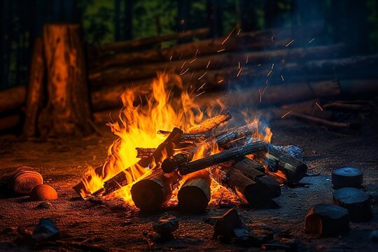 A glowing camp fire Generative AI