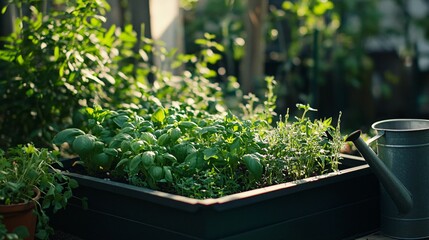 A thriving lush garden filled with various green plants in sunlight