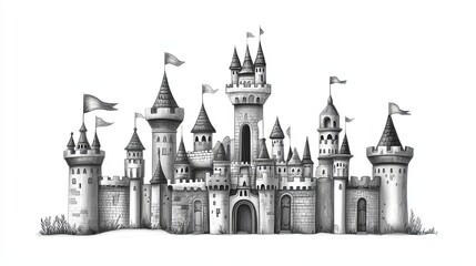 Obraz premium An artistic drawing of a detailed and grand medieval castle