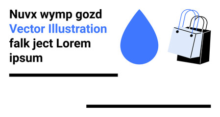 Fototapeta premium Blue water drop, shopping bags, and clean typography in modern flat style. Ideal for environment, retail, e-commerce, minimalism, product advertising, branding and flat landing page banner