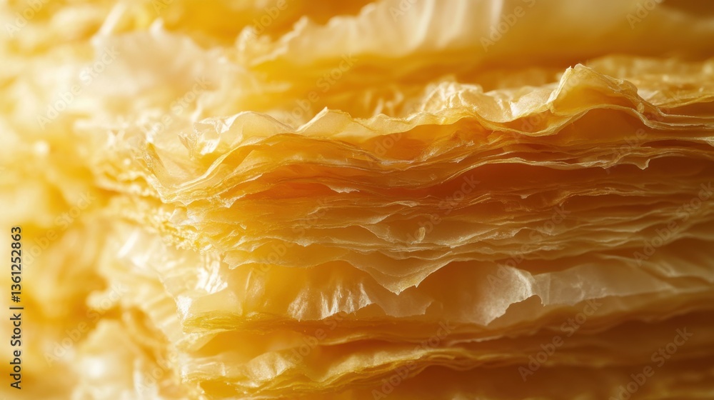 Poster close-up view of textured yellow layers of paper or fabric showing unique patterns and soft curves i