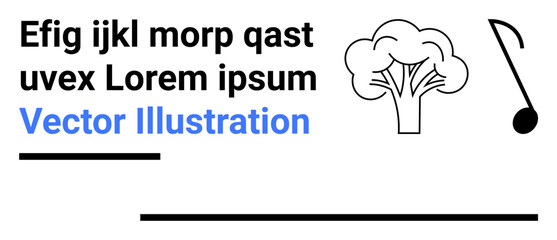 Abstract tree design, musical note, and structured placeholder text. Ideal for music, design, nature, templates, branding, education and a simple landing page